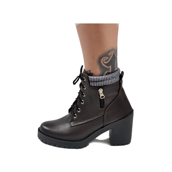 Bota Coturno Feminina Cano Baixo Em Couro Marrom Galway 400FLT
