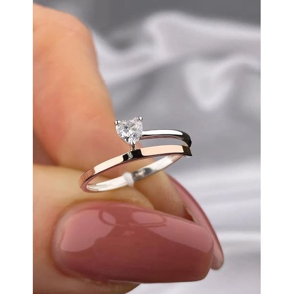 Anel Solitário Vênus Prata e Ouro Rosé 18K