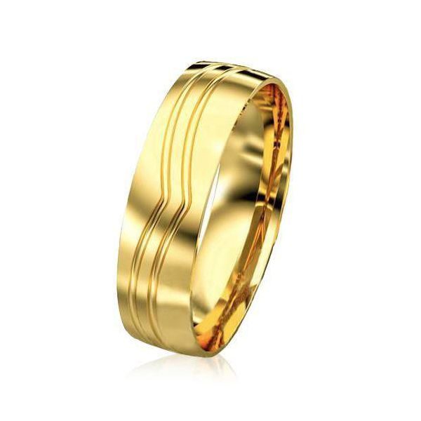 Par de Alianças de Noivado em Ouro 18K Trabalhada 6 mm