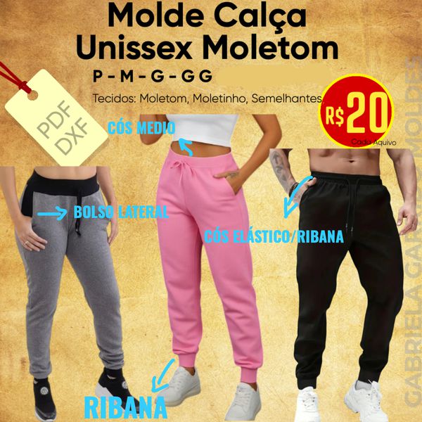 MOLDE CALÇA UNISSEX MOLETOM / P AO G3