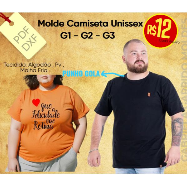 MOLDE CAMISETA UNISSEX/ UNIFORME / PLUS SIZE