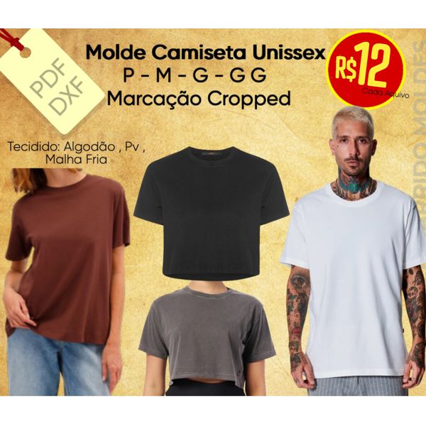 Molde Camiseta Unissex / Uniforme / P ao GG / Marcação Cropped