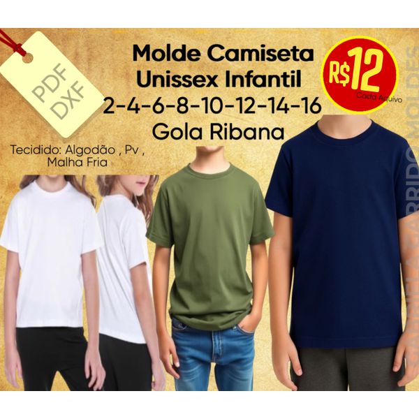 Molde Camiseta Infantil Unissex - Tamanhos 02 a 16 anos