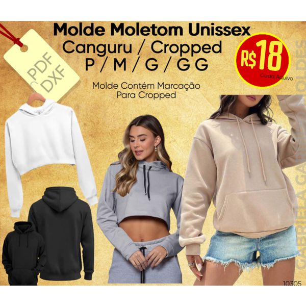 Molde Moletom Unissex P ao GG / Com marcação para Cropped 