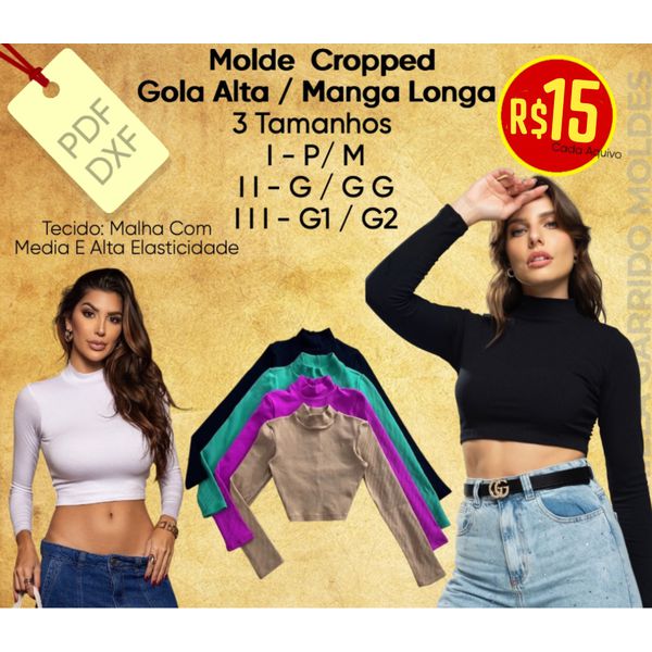 MOLDE CROPPED GOLA ALTA / MANGA LONGA 