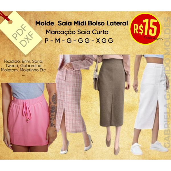 SAIA MIDI / MARCAÇÃO CURTA / BOLSO LATERAL / P AO XGG