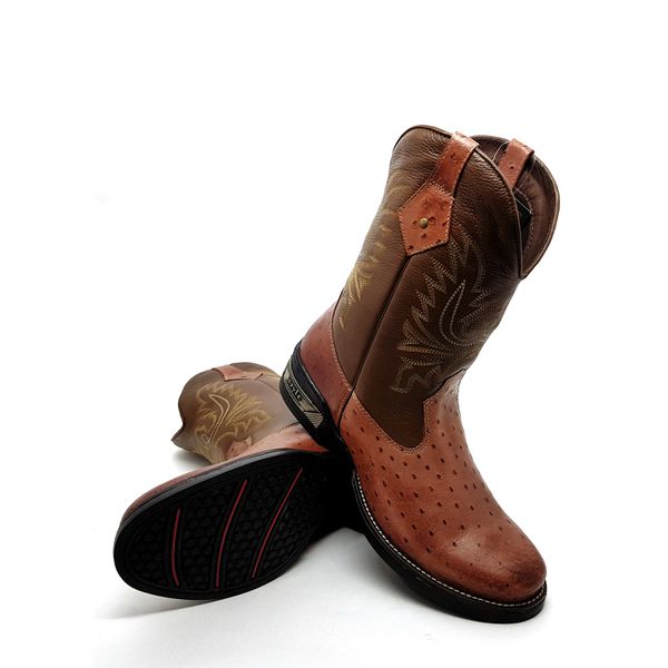 Bota Masculina Texana Cano Médio Couro Avestruz