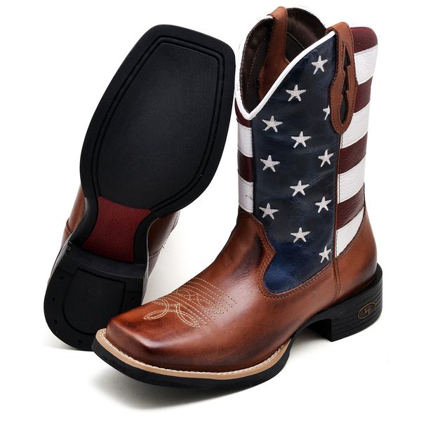Bota Masculina Americana Texana Cano Médio Couro