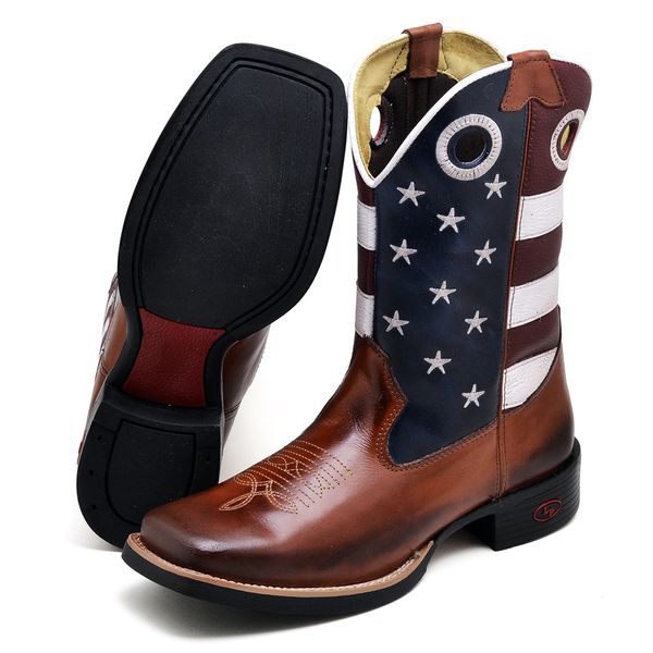 Bota Masculina Americana Texana Cano Médio Couro