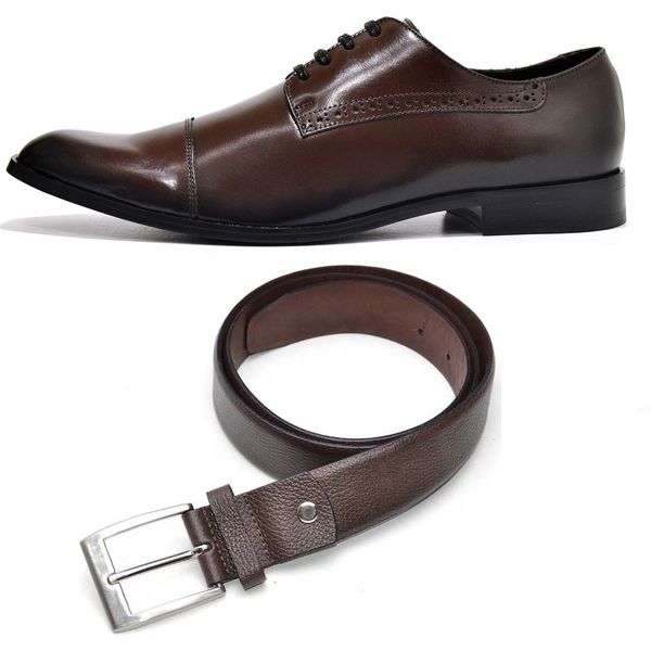 KIT Sapato Social Masculino Sola de Couro + Cinto Couro