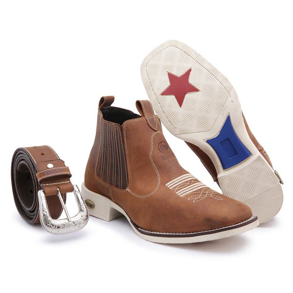 Kit Bota Masculina Country Couro + Cinto Country