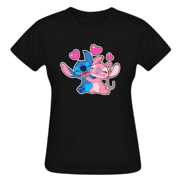 Babylook Preta Warmout Feminina Estampada Stitch Angel
