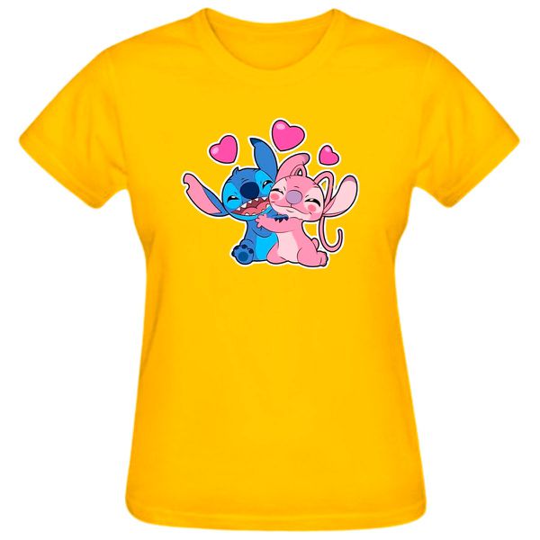 Babylook Amarela Warmout Feminina Estampada Stitch Angel