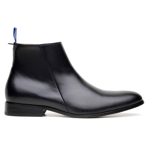 Bota Masculina de couro com zíper lateral sola de couro preto Gianno