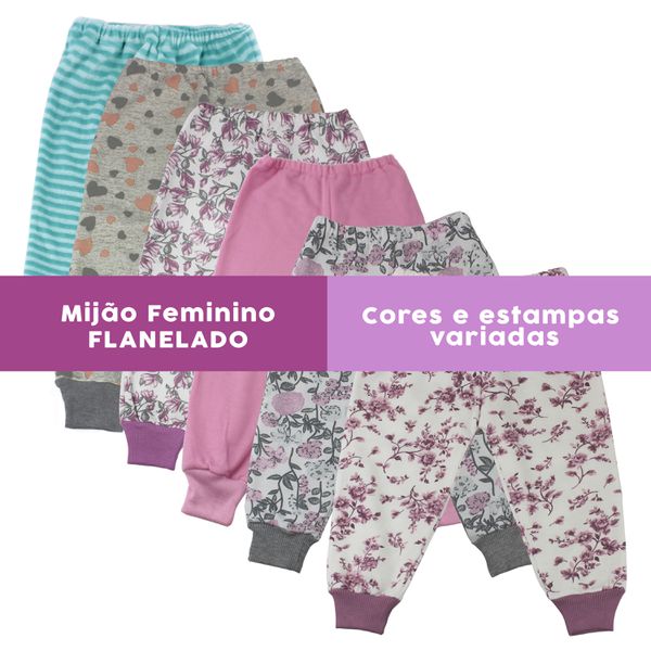 Mijão Bebe Menina Kit 8 Calças Flanelado Mijãozinho