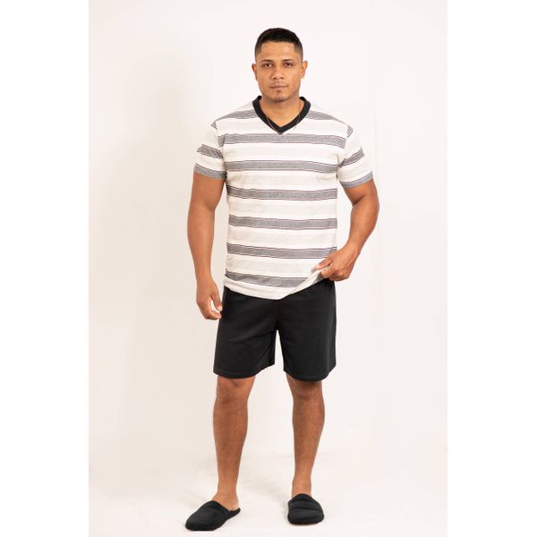 Pijama Masculino Carlos Branco/Preto 100% algodão