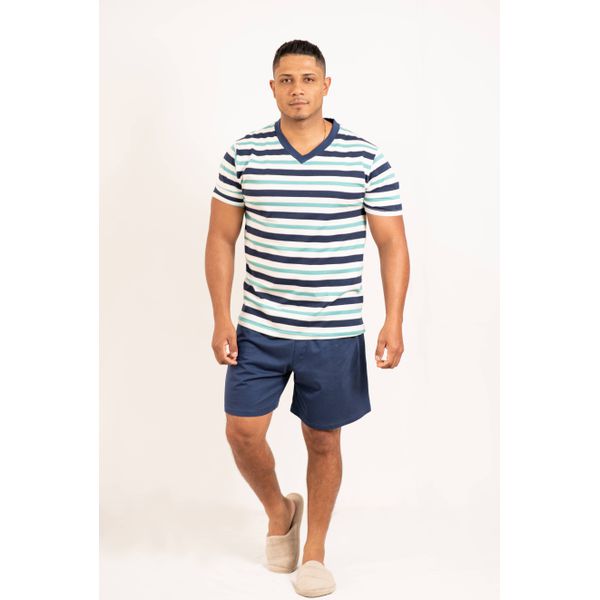 Pijama Masculino Roberto Azul Marinho/verde agua 100% algodão