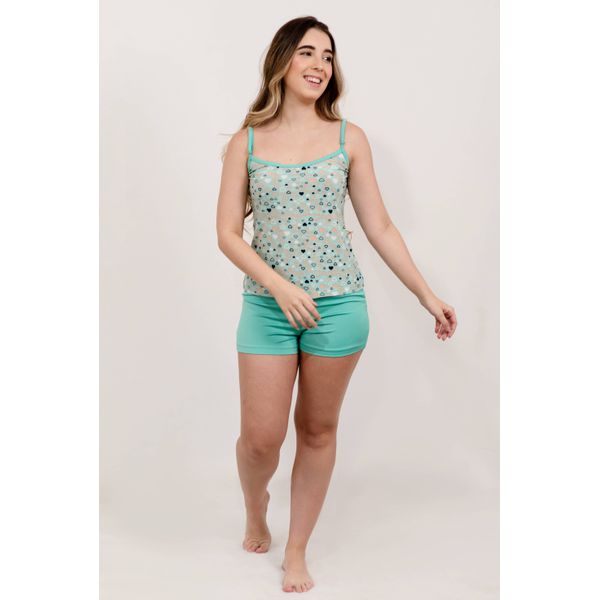 Pijama Feminino Luciana Verde Água em Liganete