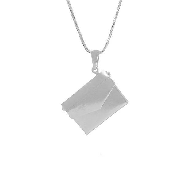 Colar Relicário Carta Banhado Ródio Branco 