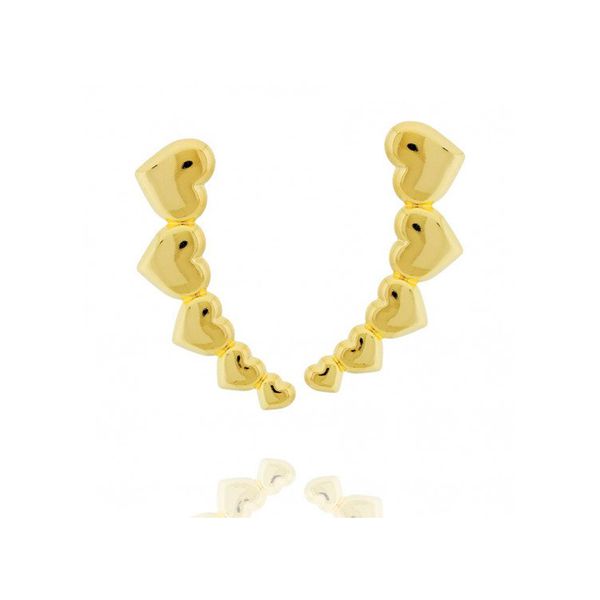 Brinco Ear Cuff Corações Banhado Ouro 18K