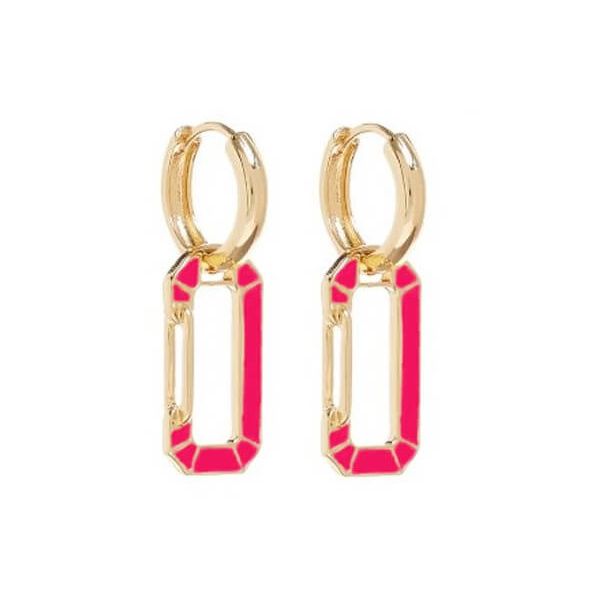 Brinco Argola Mosquetão Rosa Banhado Ouro 18K