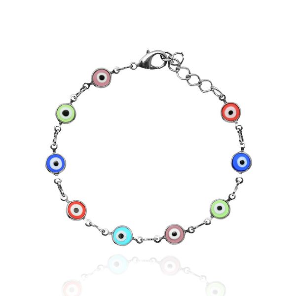 Pulseira Olho Grego Colorido Banhado Ródio Branco