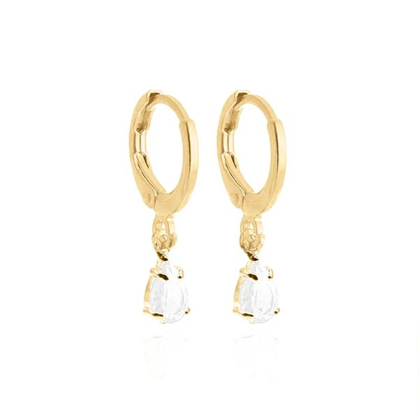 Brinco Argola Gota Cristal Banhado Ouro 18K