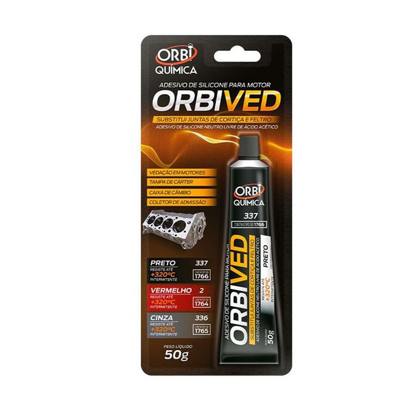 Cola Silicone Alta Temperatura ORBIVED Preto Automotivo 50g