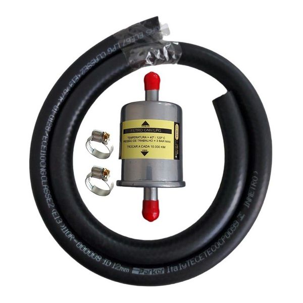 Filtro GNVWEB + Mangueira + abraçadeiras para Kit 5ª Geração 12mm GNV