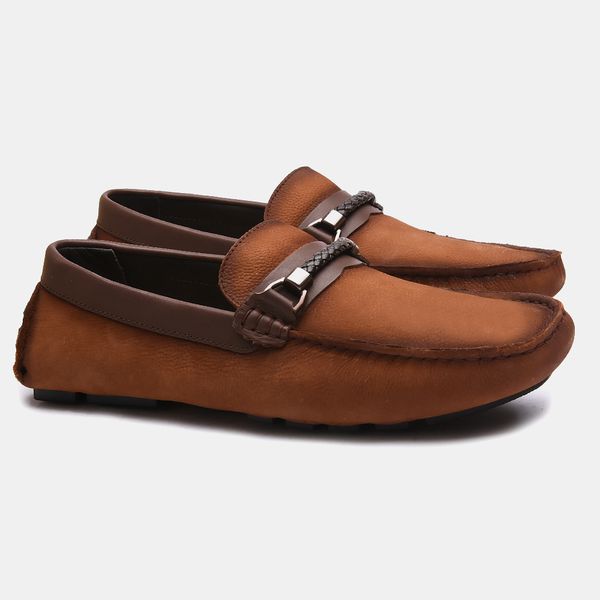 Mocassim Masculino Gofer Em Couro Legitimo - Whisky - DRI10111