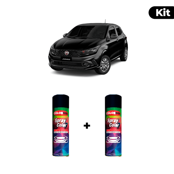 KIT SPRAY AUTOMOTIVO - PRETO VULCANO 1999 POL + VERNIZ RAPIDO 300ML