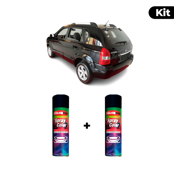 KIT SPRAY AUTOMOTIVO - EBONY BLACK NACIONAL POL + VERNIZ RAPIDO 300ML
