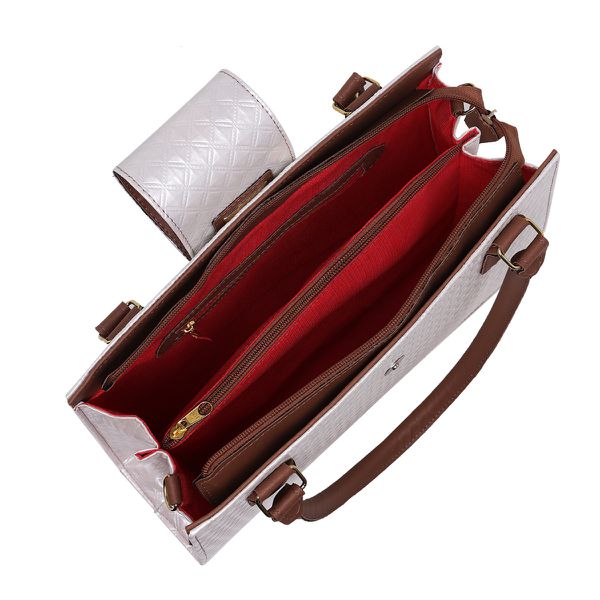 Bolsa Feminina Estilo Pasta de Ombro Social Em Quadrada Verniz Marfim - Gouveia Costa 