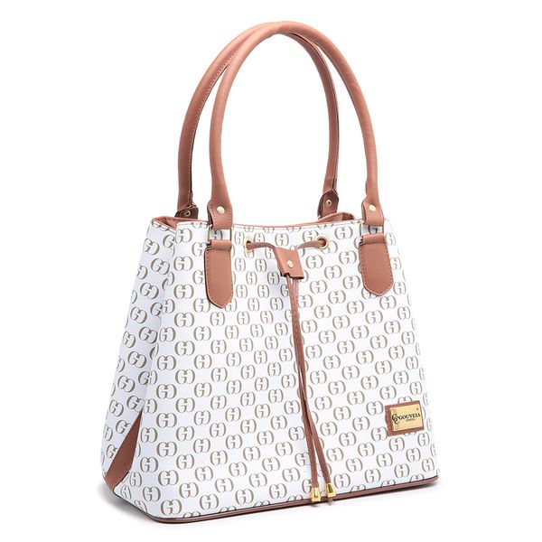 Conjunto 3 Peças estampada Bolsa Saco grande + Bolsa Transversal + nécessaire Branca - Gouveia Costa 