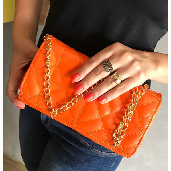Bolsa Feminina Bordada Estilo Clutch Blogueira Moda Festa Laranja - Gouveia Costa