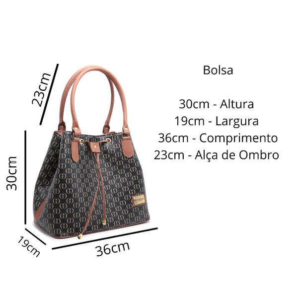 Conjunto 3 Peças estampada Bolsa Saco grande + Bolsa Transversal + nécessaire Preta - Gouveia Costa 