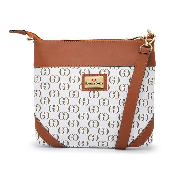 Conjunto 3 Peças estampada Bolsa Saco grande + Bolsa Transversal + nécessaire Branca - Gouveia Costa 