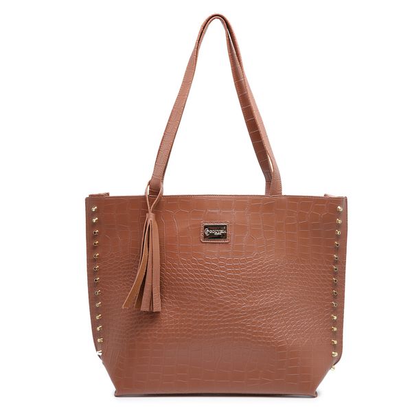 Bolsa Feminina Exclusive Estilo Sacola Grande De Ombro Croco Marrom - Gouveia Costa 