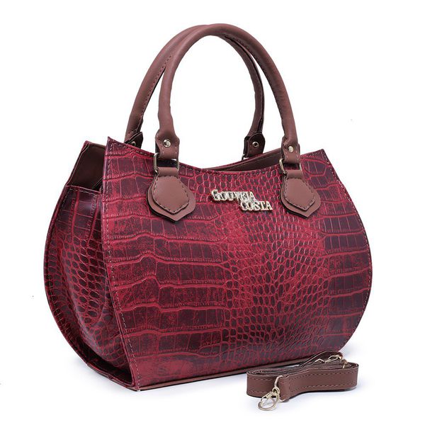 Kit 3 Peças Bolsa Tote Media + Bolsa Transversal + Carteira Croco Vermelha - Gouveia Costa 