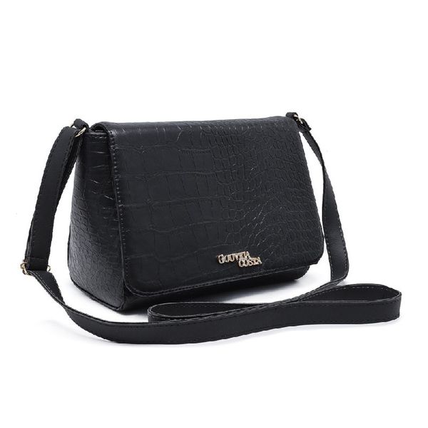 Kit 3 Peças Bolsa Tote Media + Bolsa Transversal + Carteira Croco Preta - Gouveia Costa