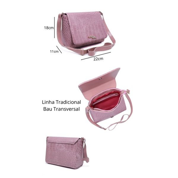 Kit 3 Peças Bolsa Tote Media + Bolsa Transversal + Carteira Croco Rosa - Gouveia Costa 