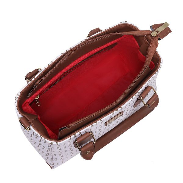 Bolsa Luxo Feminina Baú Alça de Mão e Transversal Estampada Branca - Gouveia Costa 