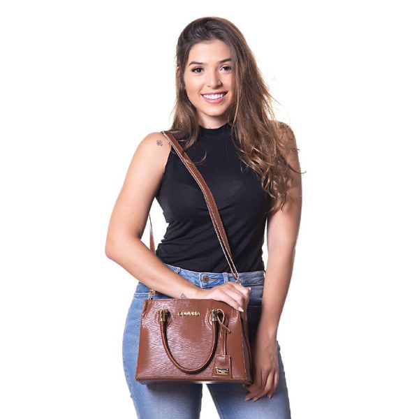 Bolsa Luxo Feminina Caramelo Baú Alça de Mão e Transversal - Gouveia Costa 