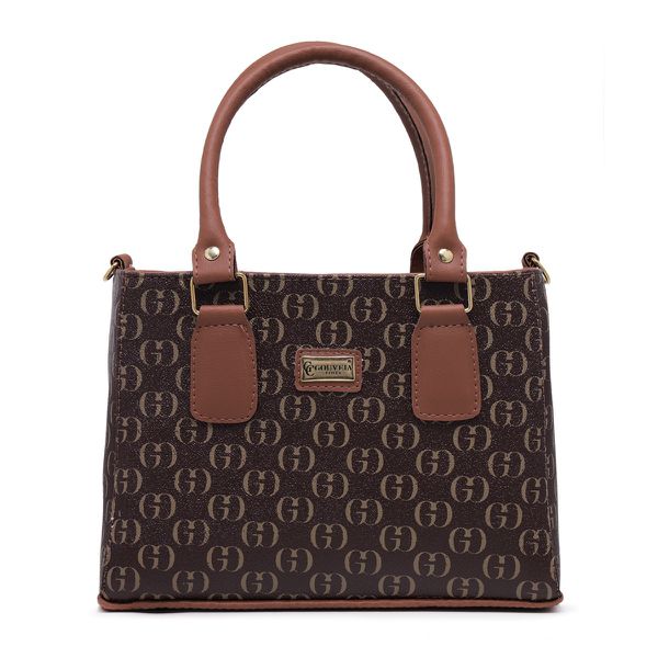 Bolsa Luxo Feminina Baú Alça de Mão e Transversal Estampada Marrom - Gouveia Costa