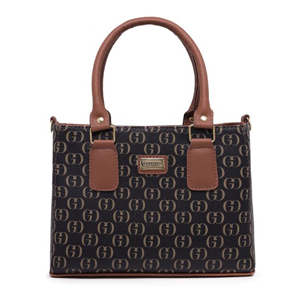 Bolsa Luxo Feminina Baú Alça de Mão e Transversal Estampada Preta - Gouveia Costa 