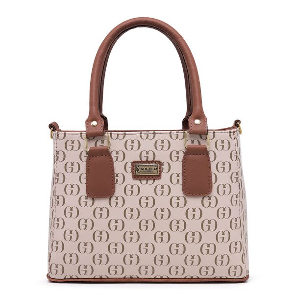 Bolsa Luxo Feminina Baú Alça de Mão e Transversal Estampada Bege - Gouveia Costa