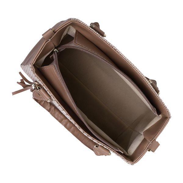 Bolsa Luxo Feminina Palha Baú Alça de Mão e Transversal Nude - Gouveia Costa