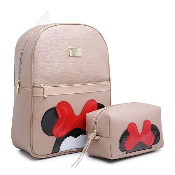 Kit Mochila Grande Feminina Escolar Fashion Moderna Reforçada Minnie Amêndoa - Gouveia Costa 