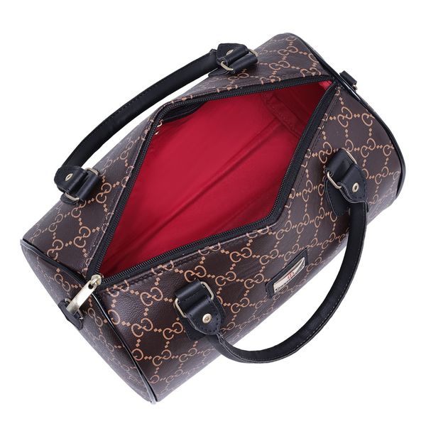 Bolsa Feminina Baú Alça de Mão e Transversal Estampada Marrom - Gouveia Costa Copia