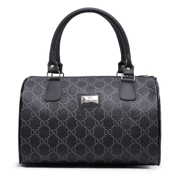 Bolsa Feminina Baú Alça de Mão e Transversal Estampada Preta - Gouveia Costa